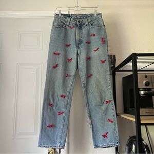 LEVI’S vintage blue cotton denim slim straight leg bow‎ detail jeans